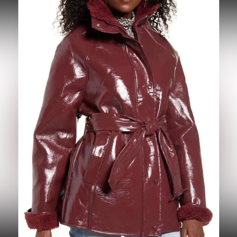 JOA new burgundy stylish shiny coat jacket size small